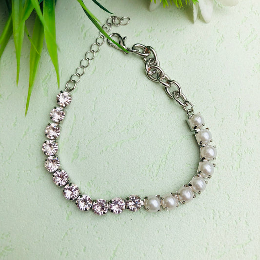 Paparazzi Silver Pearl Stone Adjustable Bracelet