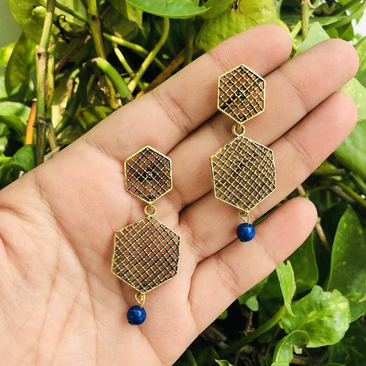 LARQ JEWELS GOLD PLATED EARRING WITH PEARL BLUE