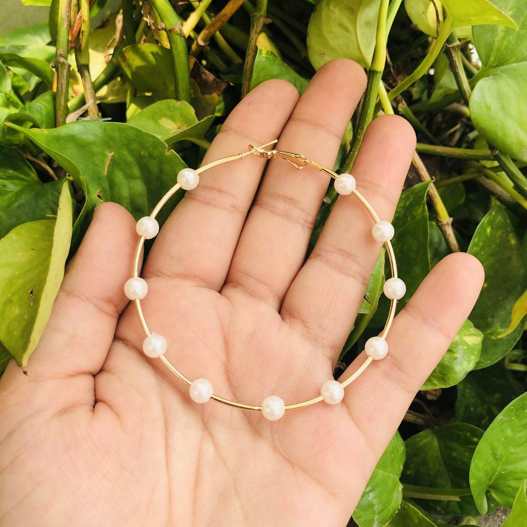 LARQ JEWELS Constella white pearl circular gold tone hoop earrings
