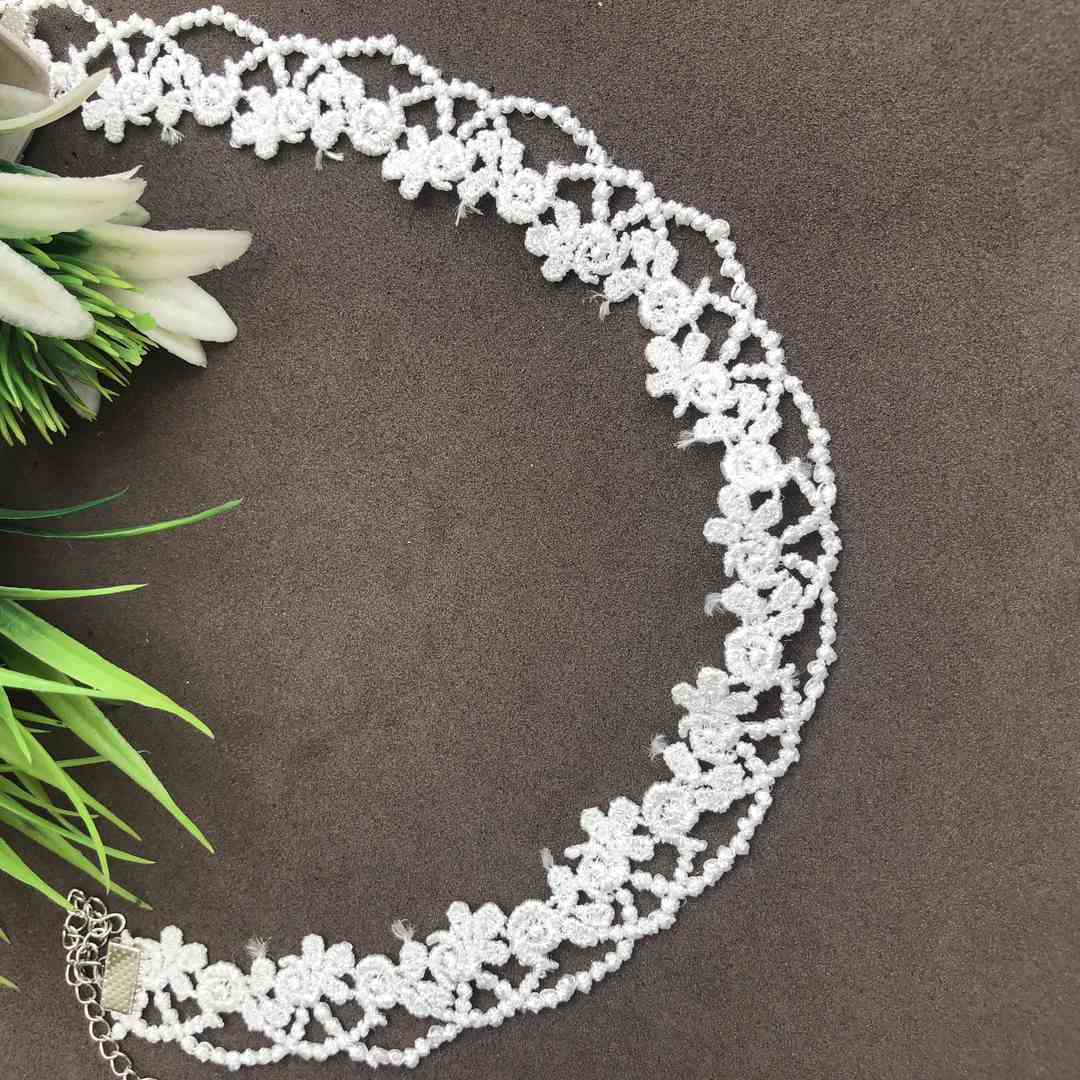 LARQ JEWELS White Choker Necklace, Patterned Lace Choker, Choker Necklace