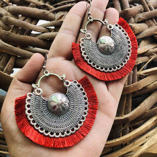 LARQ JEWELS Oxidised Silver Earrings red