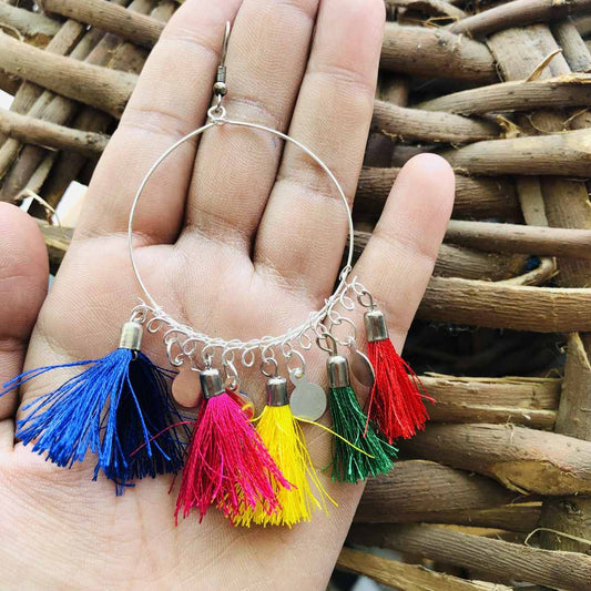 LARQ JEWELS Multi colour Oxidised Silver Tassel Earrings