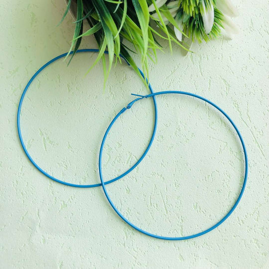LARQ JEWELS Trendy big huge colourful hoop earring blue