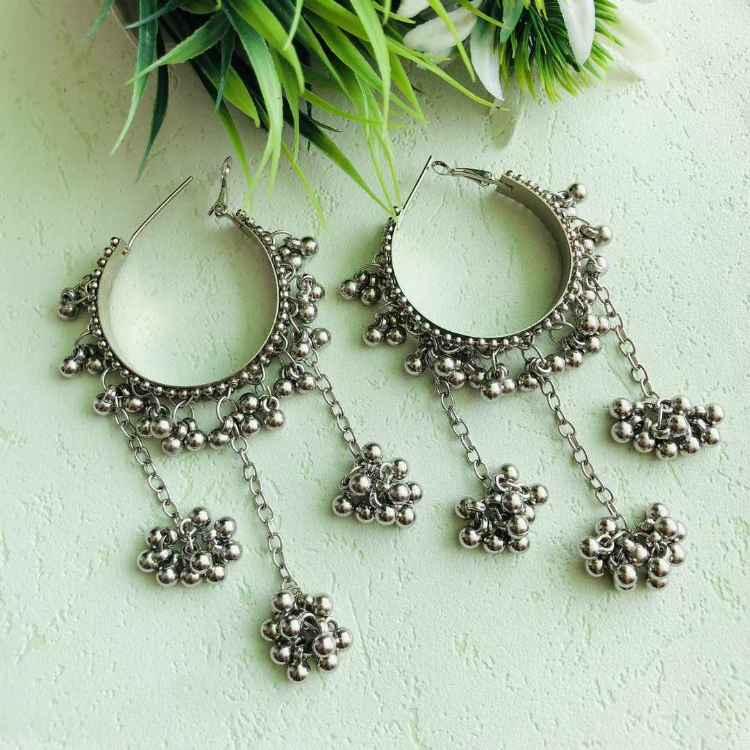 LARQ JEWELS Mystic Oxidized Silver Ghunghroo Jhumki Earrings