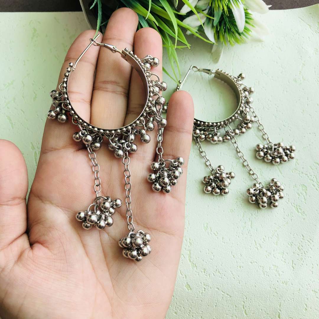 LARQ JEWELS Mystic Oxidized Silver Ghunghroo Jhumki Earrings