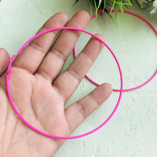 LARQ JEWELS Trendy big colourful hoop earring pink