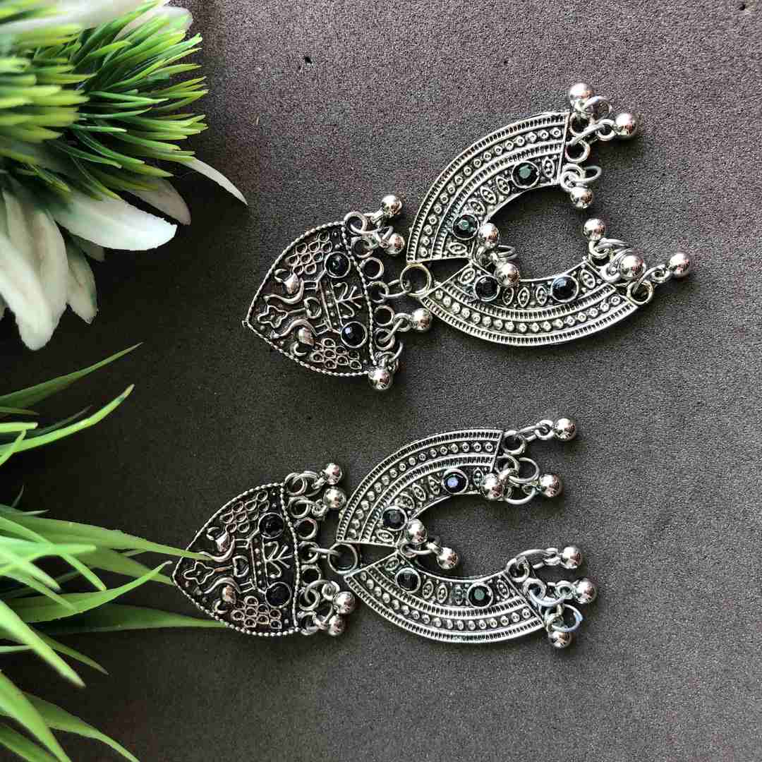 LARQ JEWELS Mandala Embellished black stone Drop Earrings