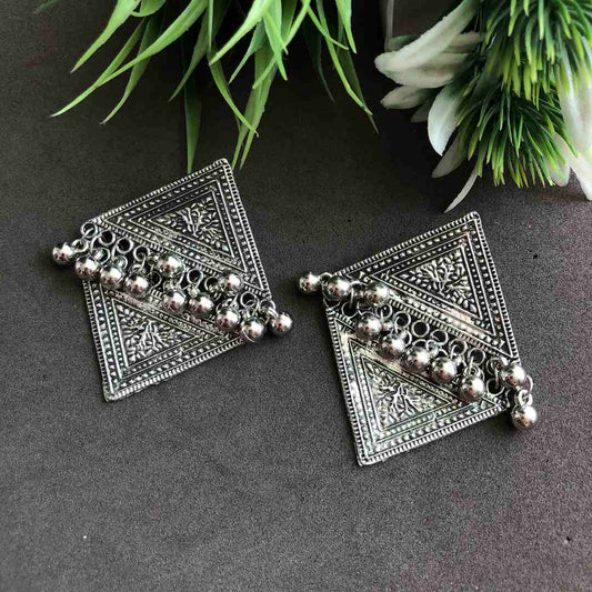 LARQ JEWELS Oxidized Silver Tone Triangle shape drop earrings