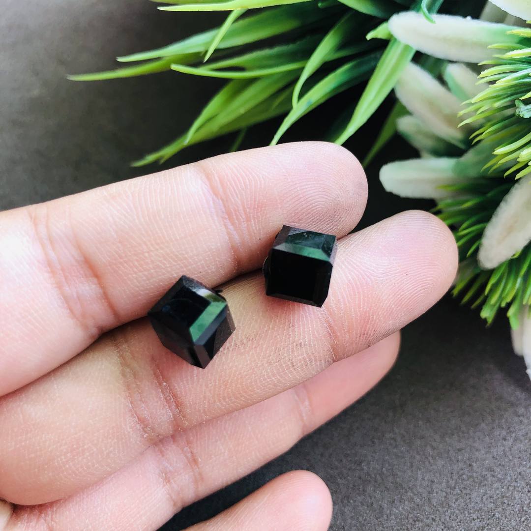 LARQ JEWELS Black cube 3d quirky small stud western earring for women and girls