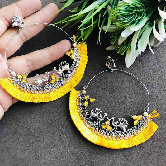 Traditional Silver Plated Oxidized Silver Earrings Yellow