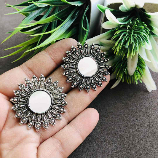 LARQ JEWELS German Silver Stud Mirror Earrings For Girls Women