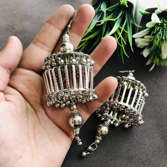 LARQ JEWELS Oxidized Silver Tribal Dangle Earrings