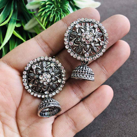 LARQ JEWELS Silver Oxidised Metallic Finish Stud Earring