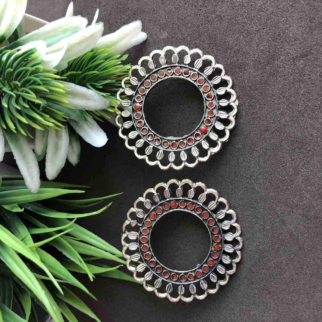 LARQ JEWELS circular studs silver plated earrings red