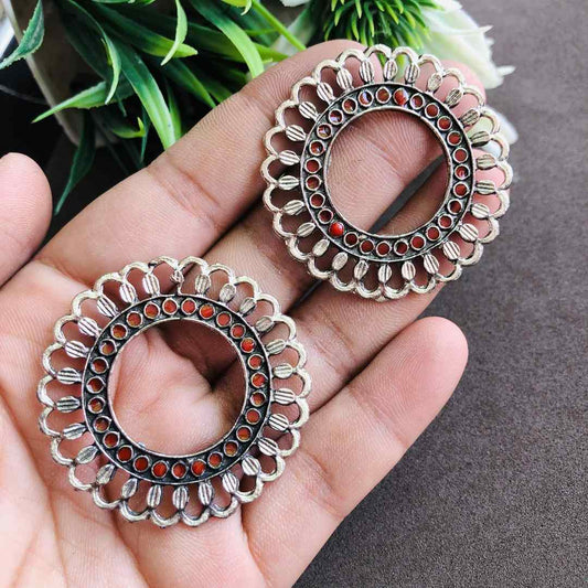 LARQ JEWELS circular studs silver plated earrings red