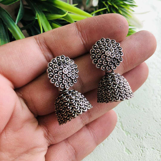 Oxidized silver Finely Detailed mini Jhumki Earrings