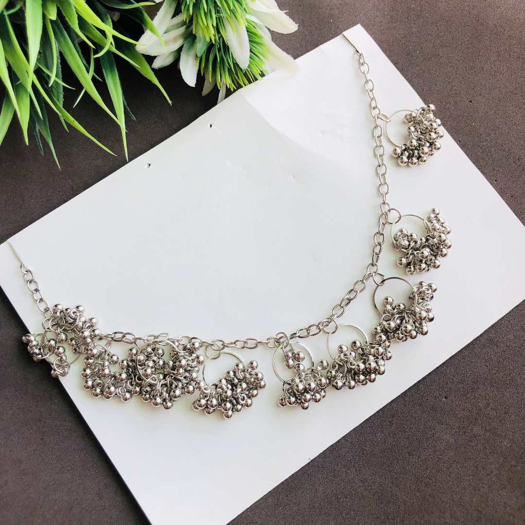 LARQ JEWELS Afghani Oxidised Ghungru Choker Necklace with Earrings