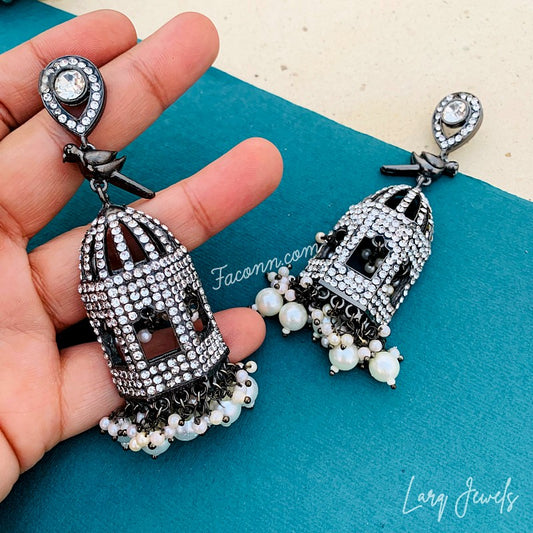 Black Oxidized Stone Ethnic Pearl Festive Earring