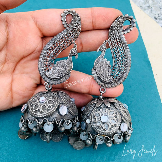 Black Oxidized Light Weight Peacock Jhumka