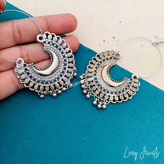 Larq Jewels Silver Chandbali Earrings With Ghungru