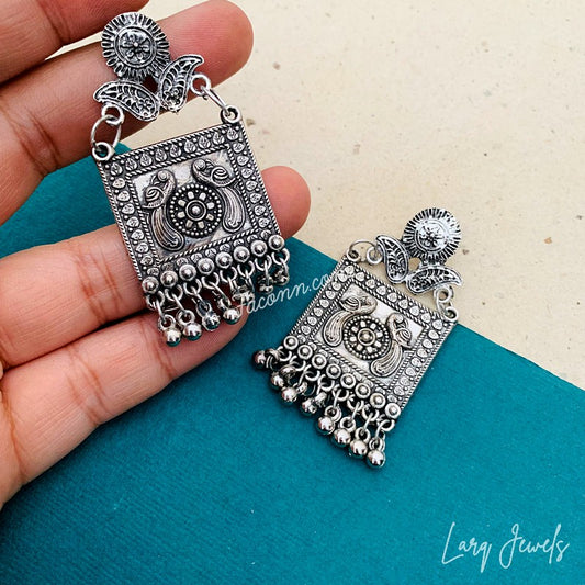 Larq Jewels Silver Oxidized Squre Design pattern Earring