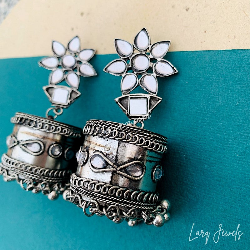 TRADITIONAL GERMAN SILVER STONE STUDS JHUMKA