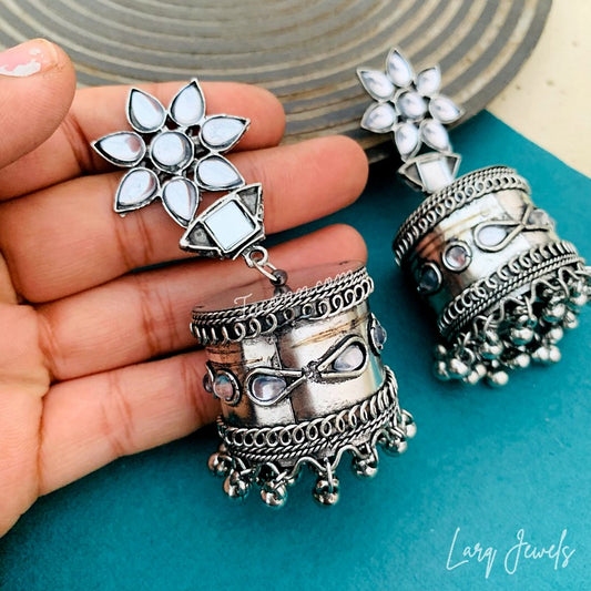 TRADITIONAL GERMAN SILVER STONE STUDS JHUMKA
