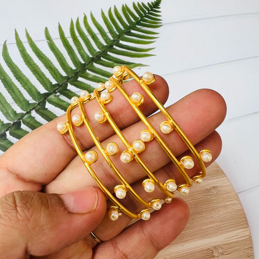 Golden Handcrafted Pearl Cuff Brass Bracelet
