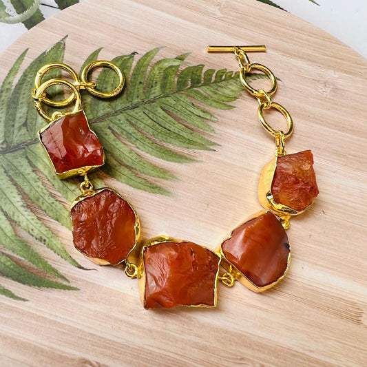 Raw Stone Uneven Shape Golden Red Brass Bracelet