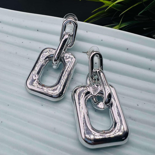 Geometric Silver Square Weightless Earrings