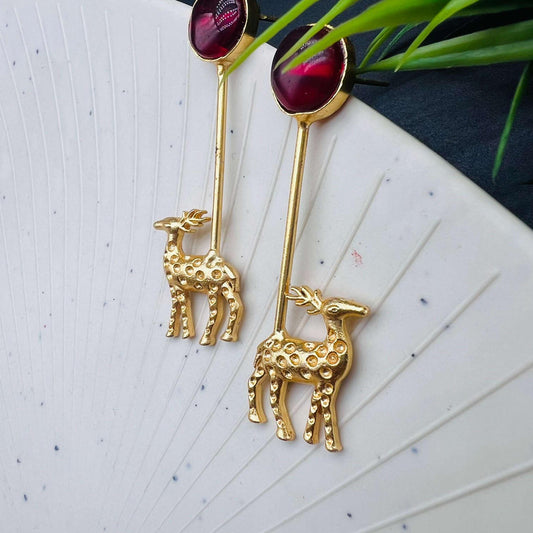 Majestic Ember Brass Deer Drop Statement Earrings