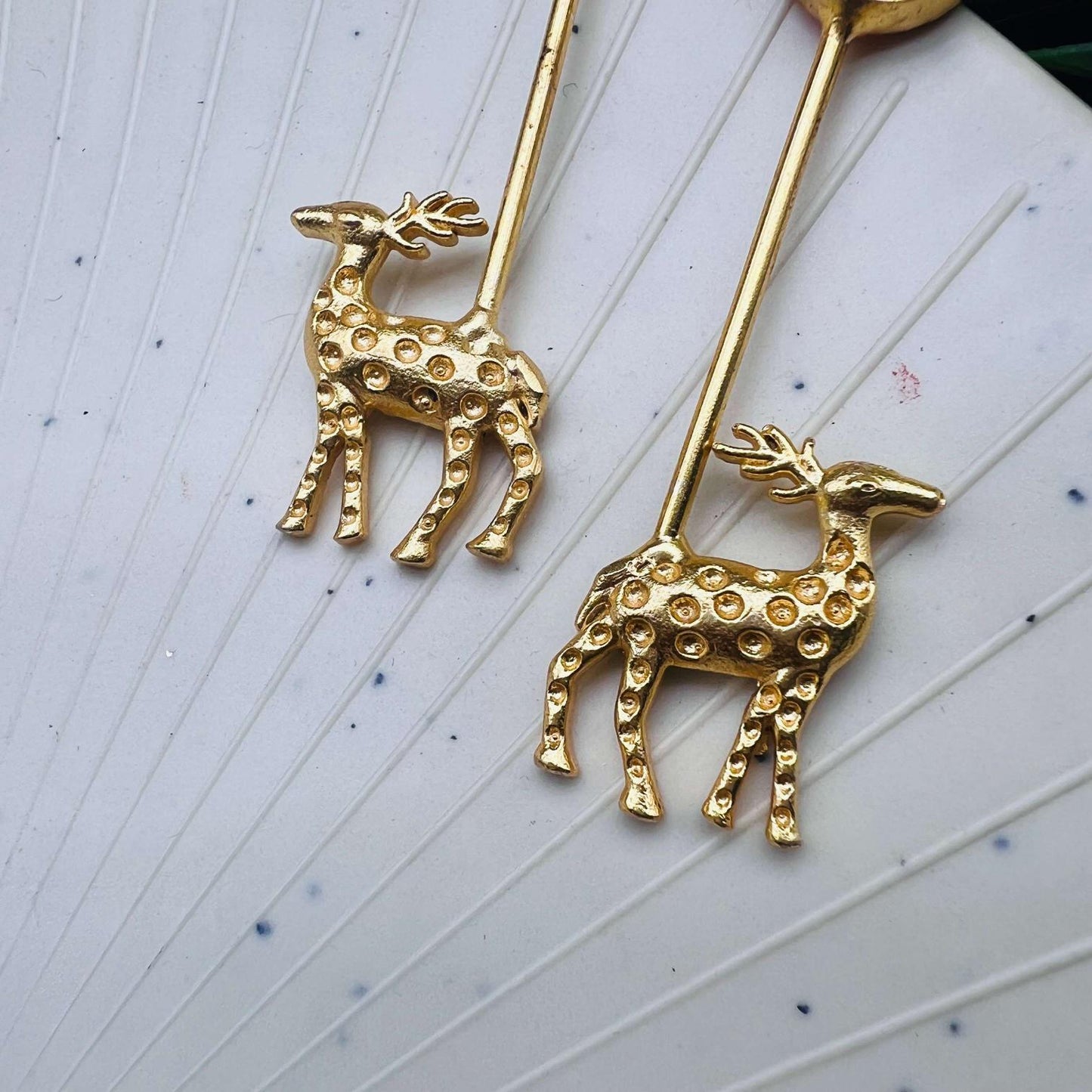 Majestic Ember Brass Deer Drop Statement Earrings