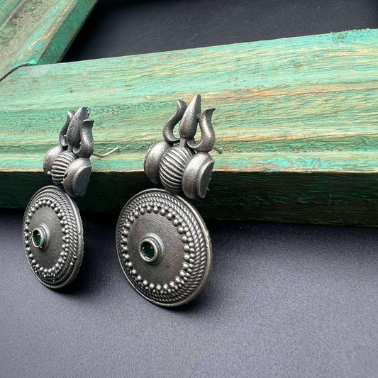 German Silver Shiv Trishul Statement Earring