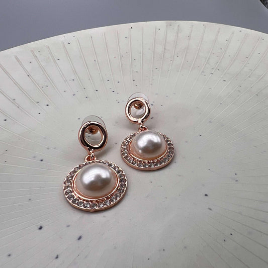 Rose Gold Pearl Serenity Partywear Earrings