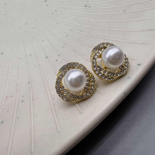 Golden Radiance Pearl Drop Stud Earrings