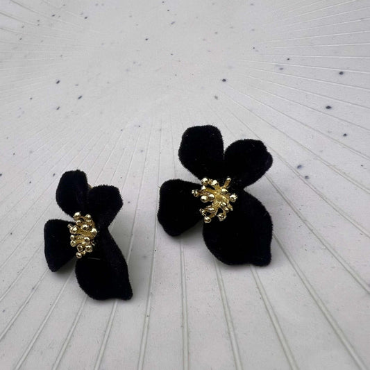 Velvet Bloom Black Korean Earrings