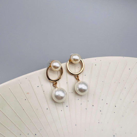 Classic Pearl Duo Golden Korean Earrings