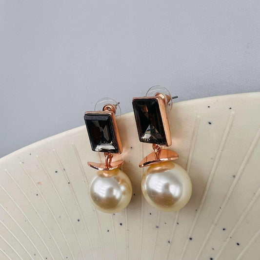 Rose Gold & Smoky Quartz Pearl Drop Party wear Earrings