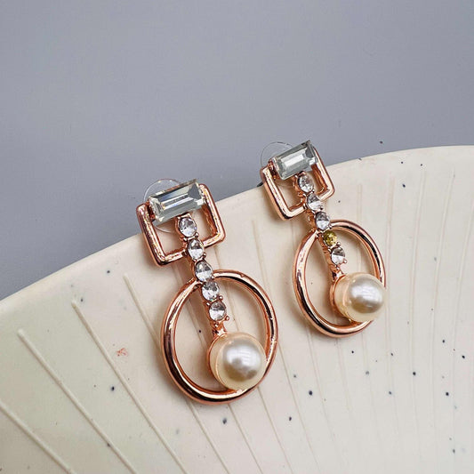 Rose Gold Sparkle Sphere Pearl Stud Earrings