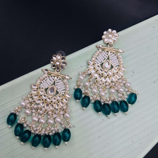 Polki Kundan Ethnic Festive Turquoise Earrings