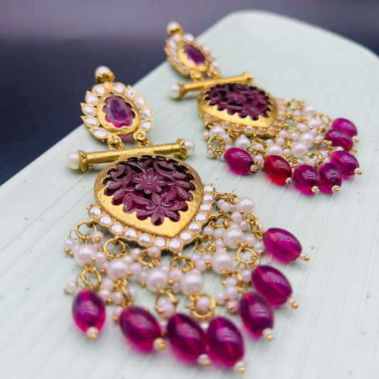 Gulnaar Ruby Statement Drop Festive Earrings
