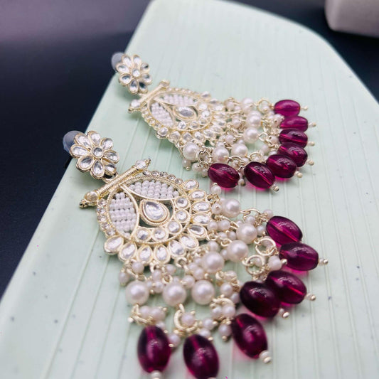 Kundan Polki Ethnic Style Maroon Earrings