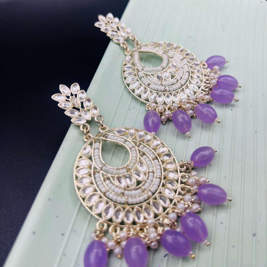 Artisan Kundan Polki Ethnic Earrings Lilac