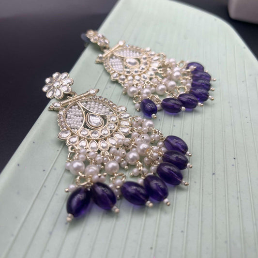 Polki Kundan Ethnic Purple Earrings