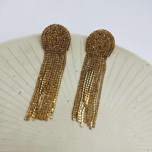 Golden Goddess Tassels Rhinestone Earrings