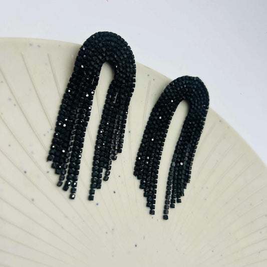 Black Plated Celebrity Inspired Rhinestone Earrings