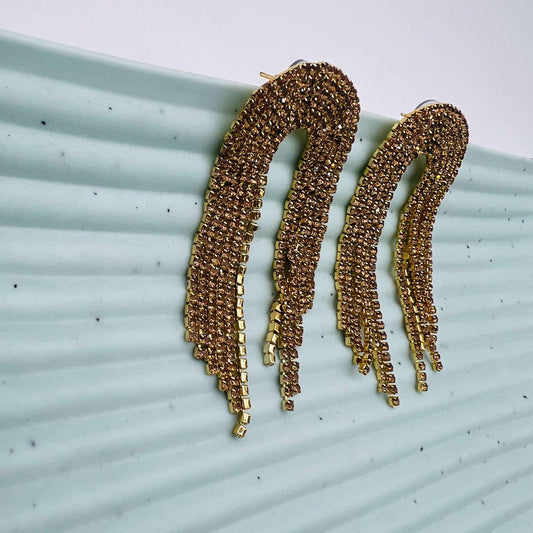 Molten Gold Cascade Rhinestone Earrings
