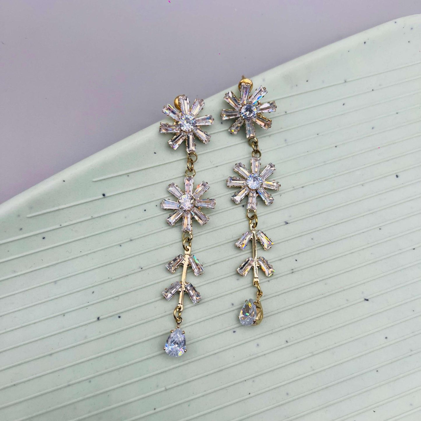 Crystal Flowerfall Drop Stone Earrings