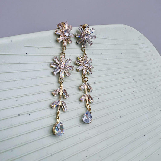 Crystal Flowerfall Drop Stone Earrings
