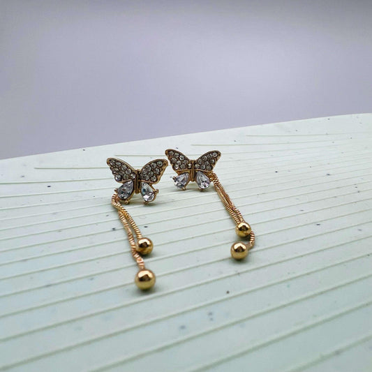 Crystal and Gold Butterfly Korean Earrings